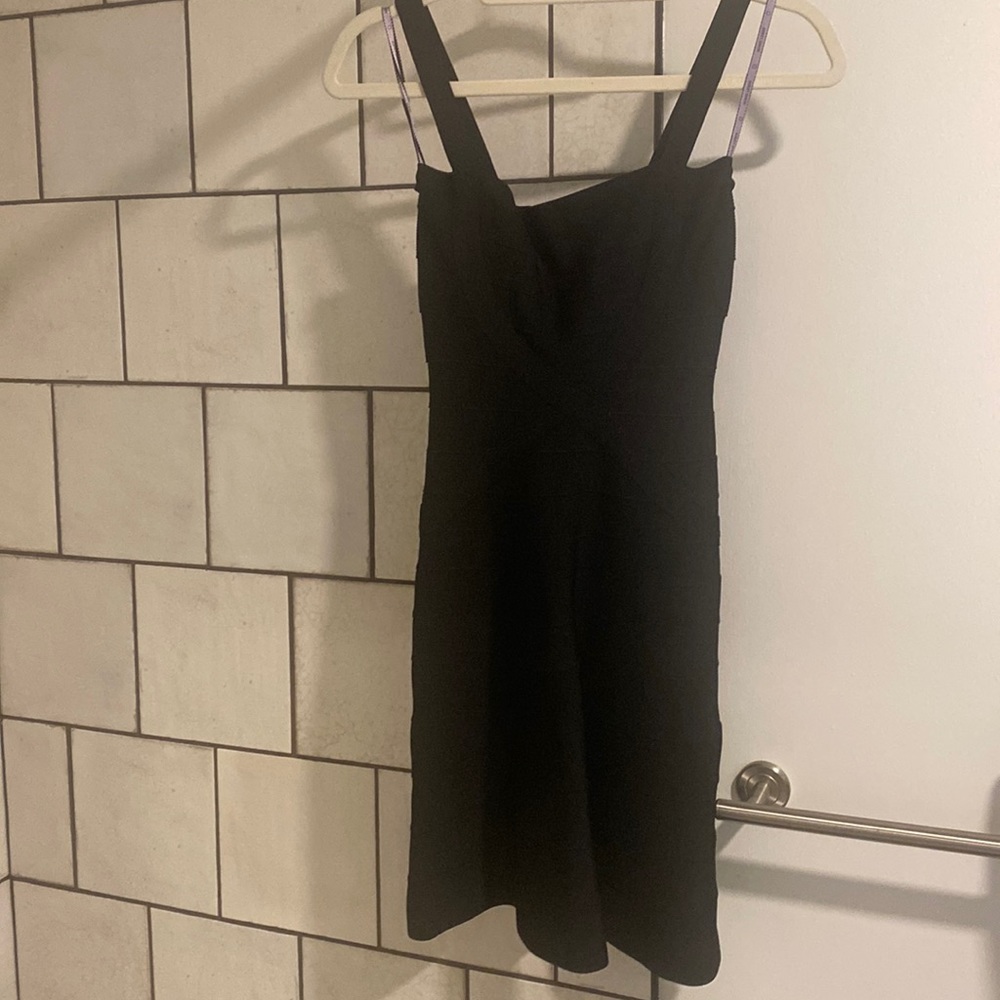 Black herve leger bottom flowy fitted dress